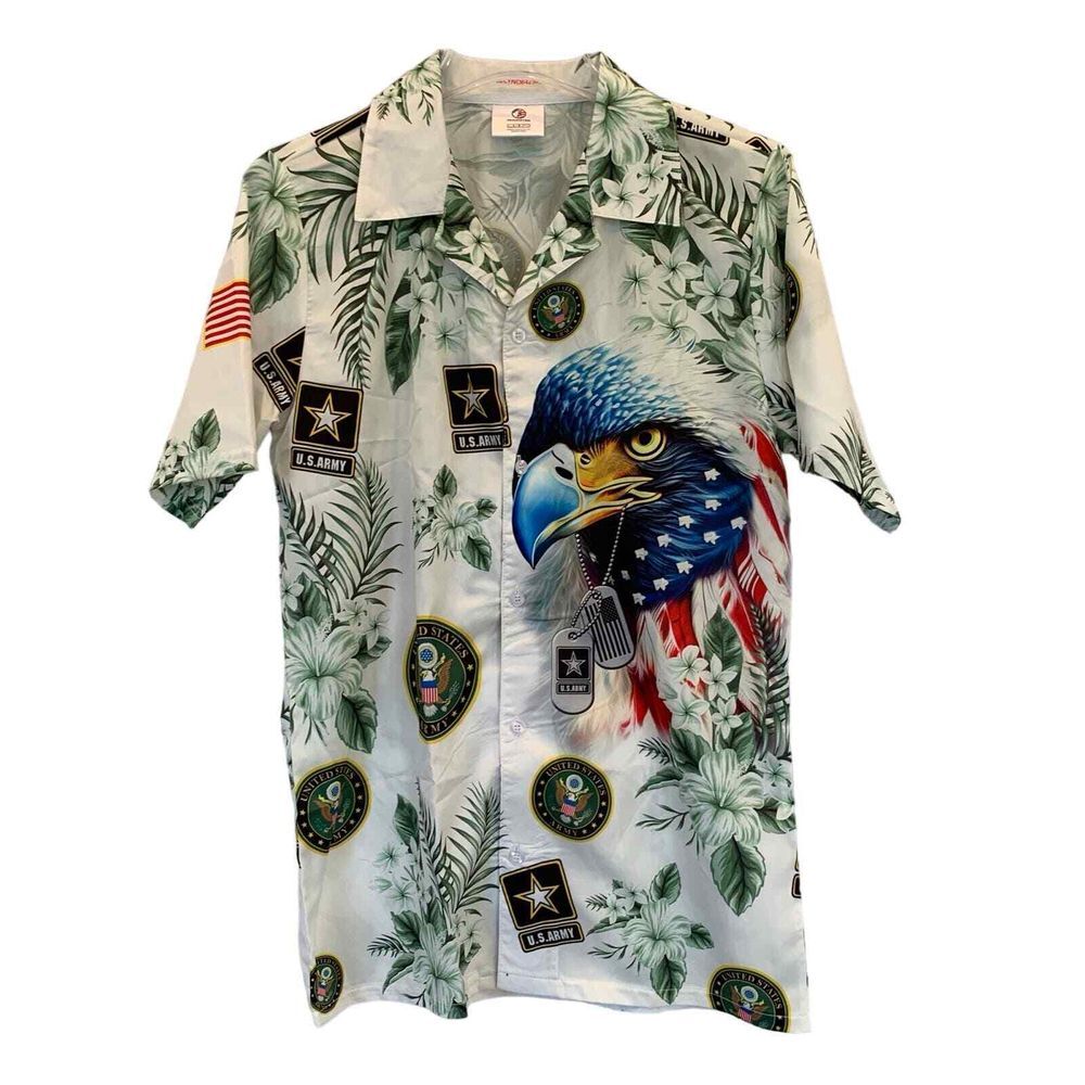 NWOT Proud Vet 365 Army Eagle Flag Hawaiin Shirt Size Small